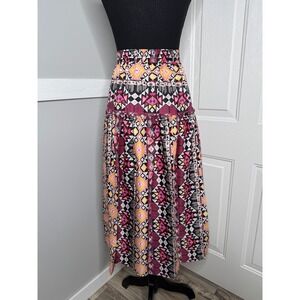 Beulah Boho Print Handkerchief Hem‎ Maxi Skirt -READ- S/M NWT Lined